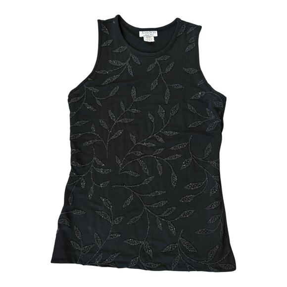 90s Glam Beaded Black Tank Top Vintage Evening Y2K Minimalist Elegant Chic S - Picture 2 of 6